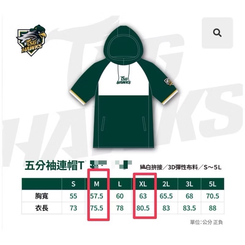 全新 現貨 台鋼雄鷹 TSGHAWKS 五分袖連帽T 尺寸M/XL 帽T 運動帽T 台鋼帽T 運動衫 台鋼 棒球⚾️-細節圖9