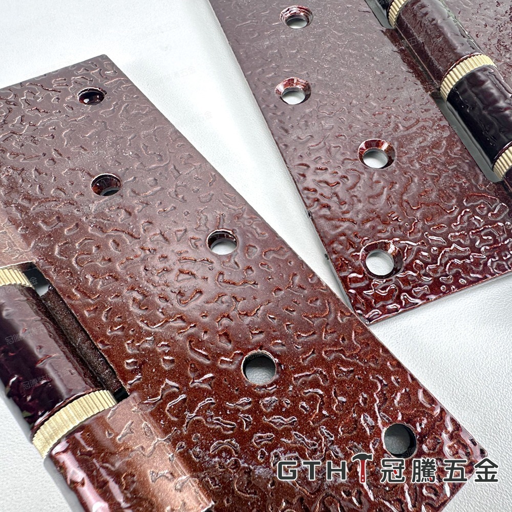 烤漆雕花鉸鏈 炮車牌 烤漆丁雙 王冠頭 附合銅圈 後鈕 4英吋 5英吋 王冠頭 活頁 鉸鏈 木門丁雙 冠騰五金-細節圖3