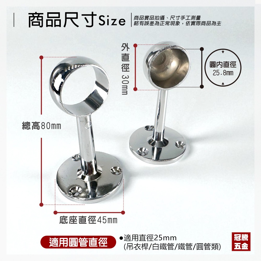 【GTH冠騰五金】白鐵管 目玉 八分 25mm用  吊衣管 吊衣桿 衣拖 管頭 中通 長腳管頭 鐵管可用-細節圖2