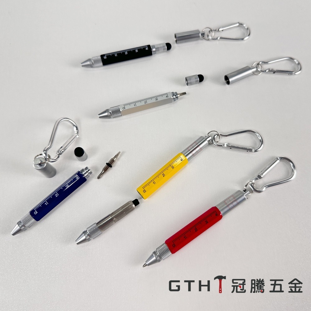可攜帶 工程筆 登山扣環 短版 5合1 多功能 電容筆 觸控筆 筆 油性筆 原子筆 圓珠筆 螺絲起子 送禮 冠騰五金-細節圖4
