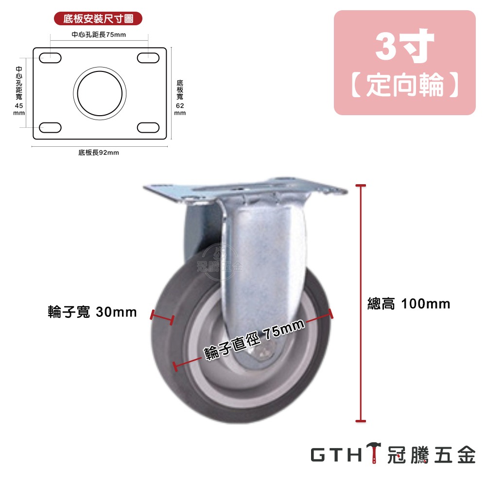 3寸  75mm TPR輪 橡膠輪 波浪架 萬向輪 椅輪 工業輪 腳輪 推車輪 家具輪 靜音輪 輪子【GTH冠騰五金】-規格圖5