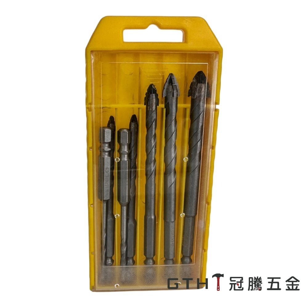 四刃 鋸齒偏心鑽頭 (七件套) 升級款 (磁磚水泥用) 三角鑽頭 六角柄 鑽尾 鑽頭 陶瓷 玻璃 打孔 鑽孔 冠騰五金-細節圖2