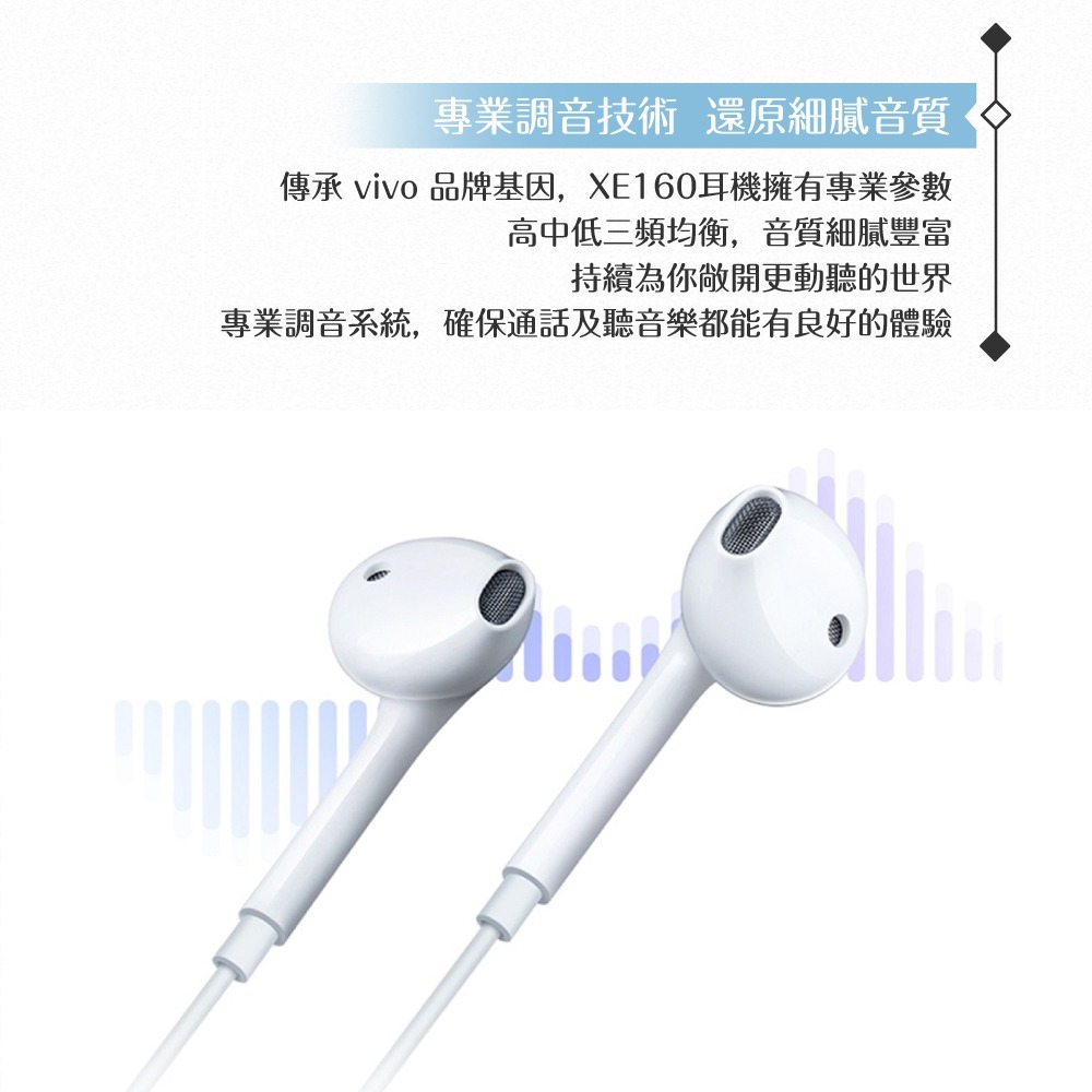 VIVO XE160 原廠盒裝 / 半入耳式線控耳機 Type-C (白色)-細節圖9