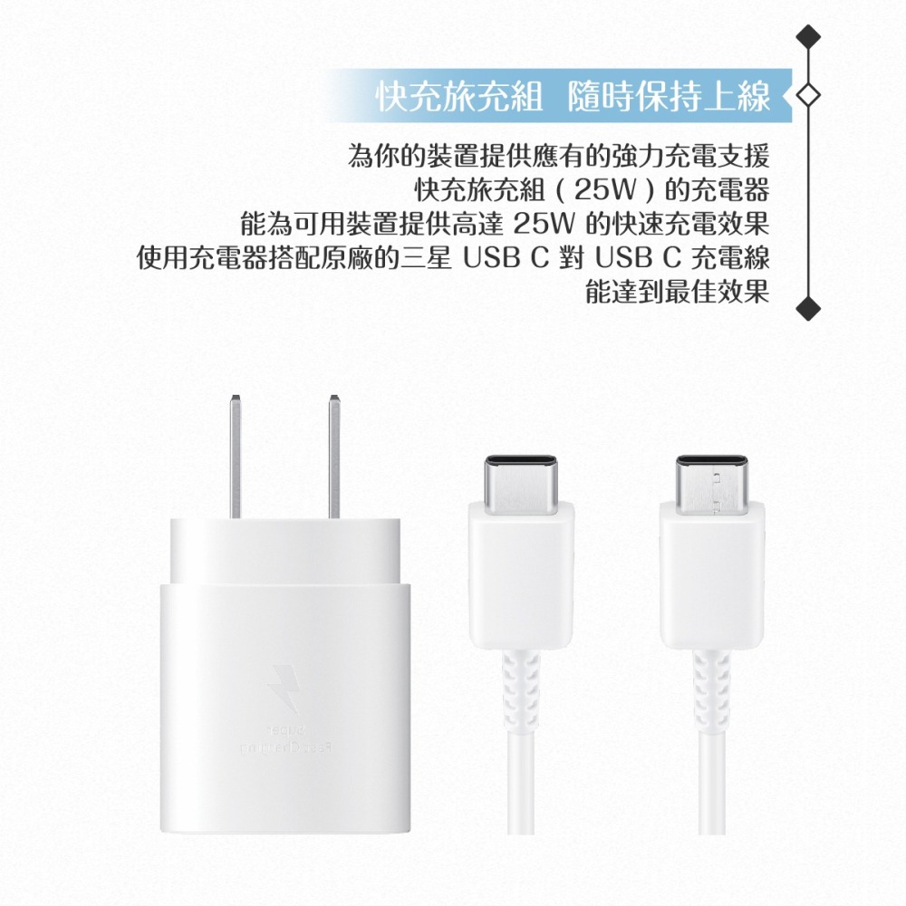 Samsung 原廠盒裝公司貨TA800 25W 快充旅充組 白色【支援S24/S23系列】快充充電器+雙USB C線-細節圖9