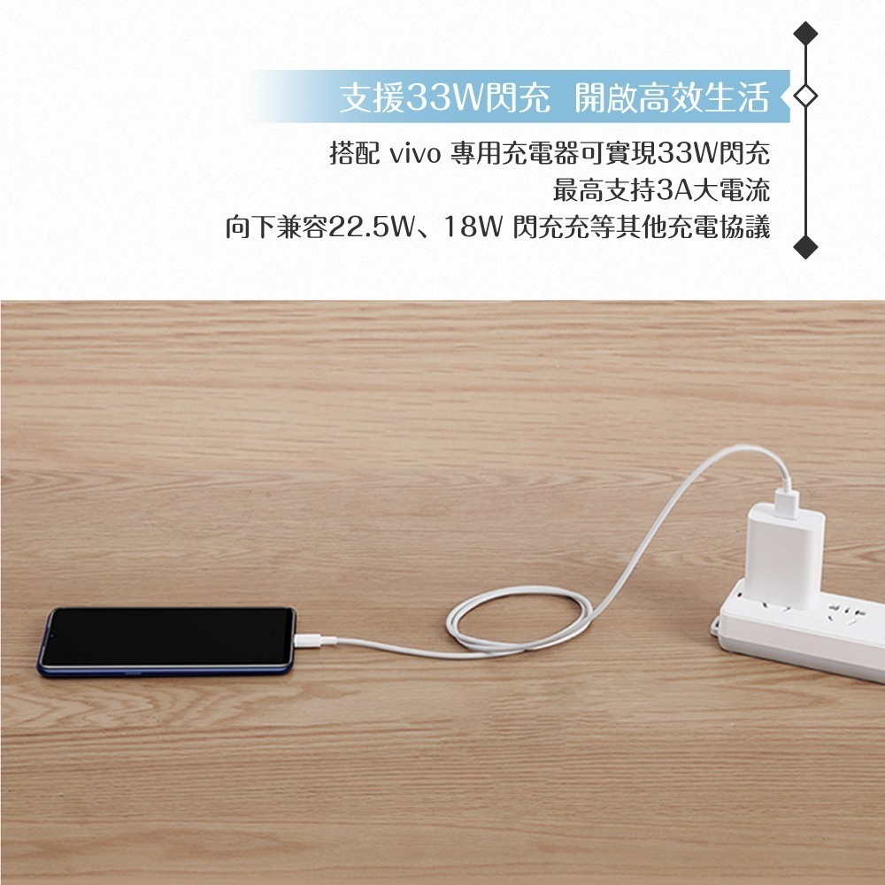 VIVO 3A 原廠盒裝 USB-A to Type C 閃充充電線_33W(11V/3A) Max-細節圖9