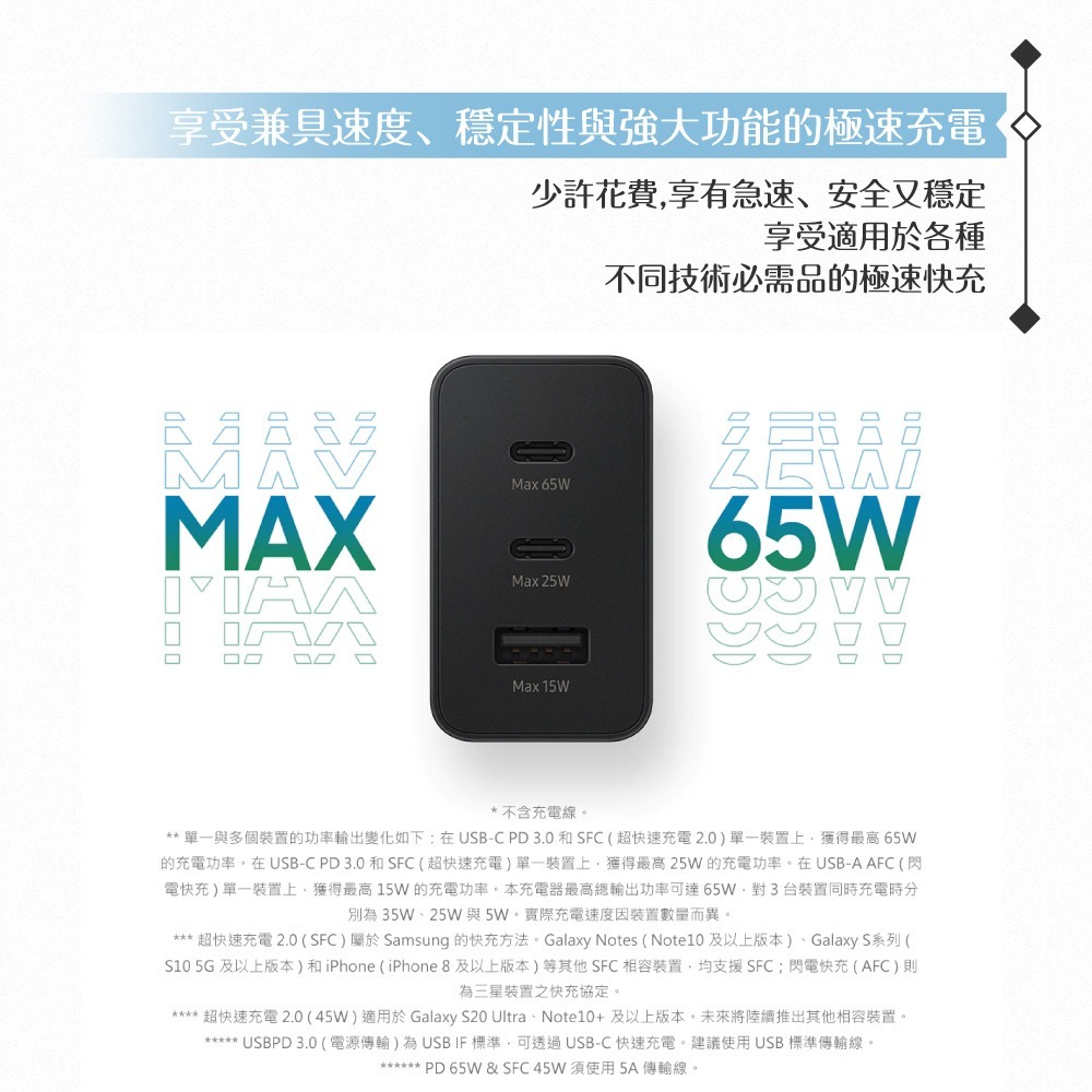 Samsung三星 原廠公司貨T6530 / 65W PD 三孔快充旅充頭 (盒裝)-細節圖8