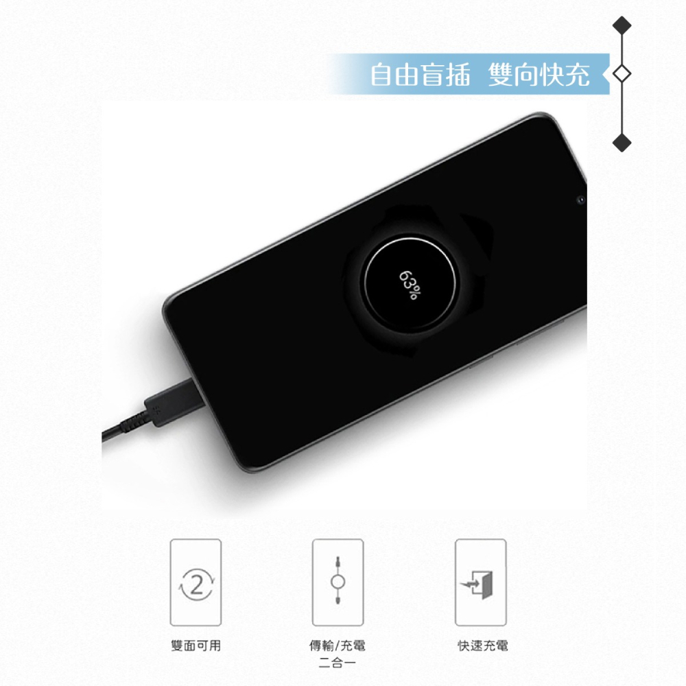Samsung 原廠公司貨EP-DA705 3A 雙Type C傳輸線1m -黑 ( for S25 S24系列 )-細節圖7