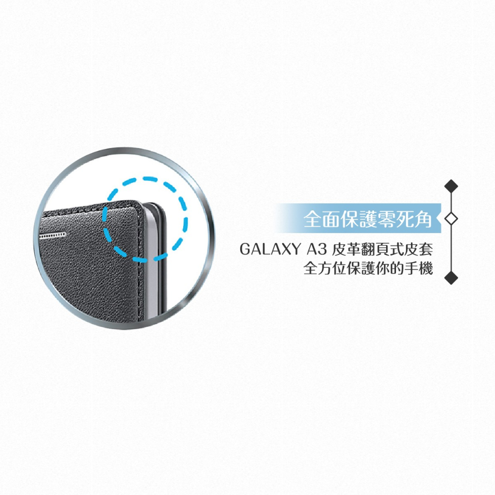 Samsung三星 原廠Galaxy A3 專用 皮革翻頁式皮套 可插卡 /側掀書本式保護套【台灣公司貨】-細節圖7