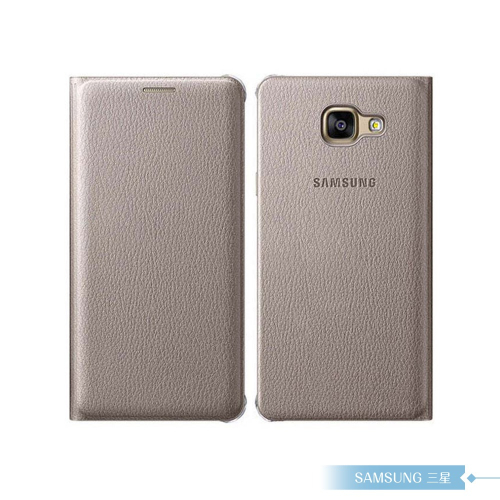 Samsung三星 原廠Galaxy A5 (2016)專用皮革翻頁式可插卡/側掀書本式皮套(公司貨)金色