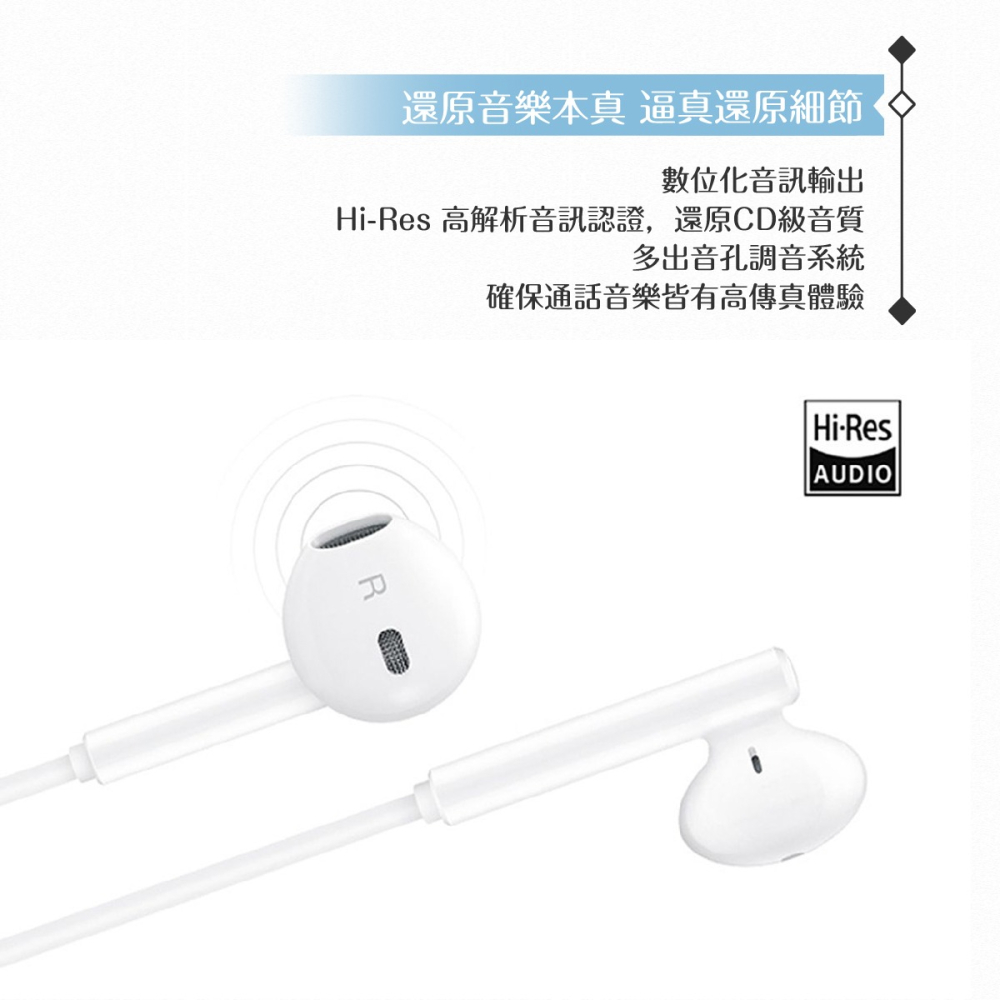 榮耀honor AM33 原廠盒裝 半入耳式線控耳機 Type-C (白色)-細節圖6