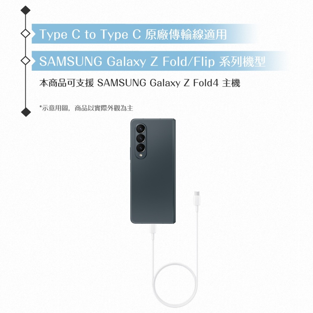 Samsung 原廠公司貨EP-DA705 3A 雙Type C傳輸線1m -白 (for Z Fold6 Flip6)-細節圖6