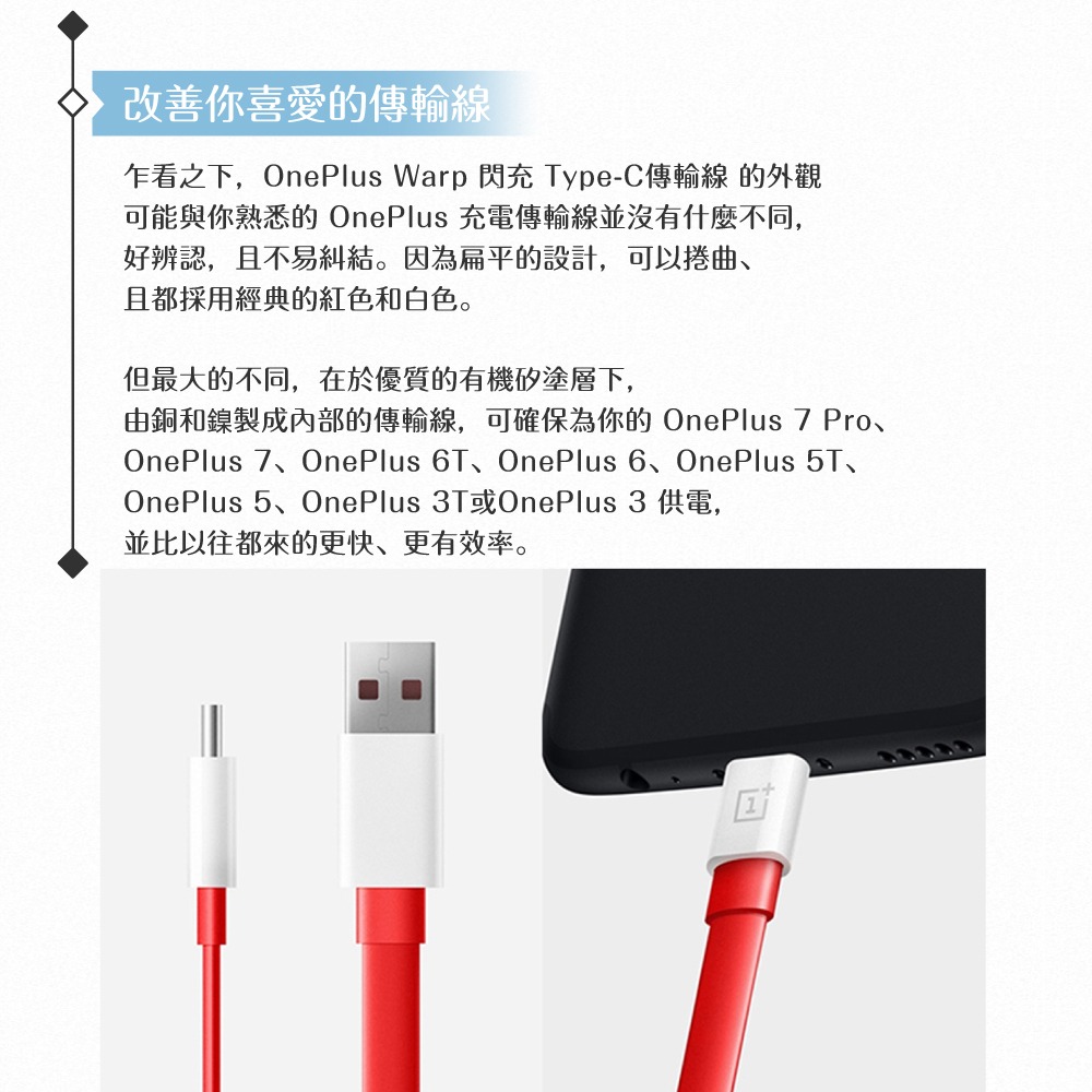 【OnePlus一加】C201A 原廠盒裝 / Warp閃充 Type-C to USB-A 傳輸線 (100cm)-細節圖9