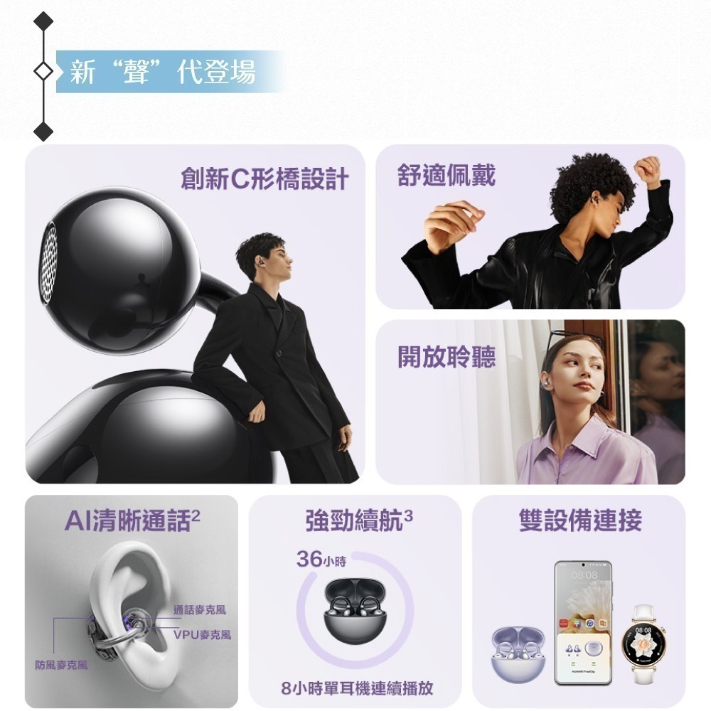 【贈原廠輕巧包+隨行杯等4禮】HUAWEI FreeClip 藍牙耳機 (聯強公司貨)-細節圖8