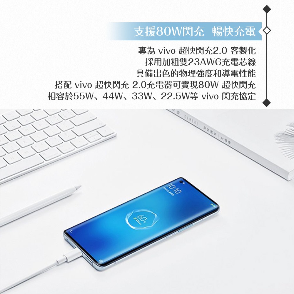 VIVO 5A 原廠 Type C 閃充充電線-密封裝,80W(20V/4A) Max-細節圖7