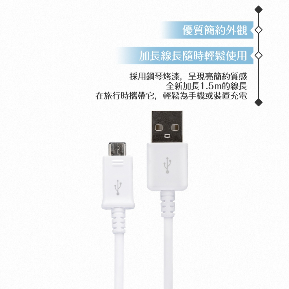 Samsung 三星適用 1.5M加長 Micro USB 新版充電線-白 (密封裝)-細節圖7