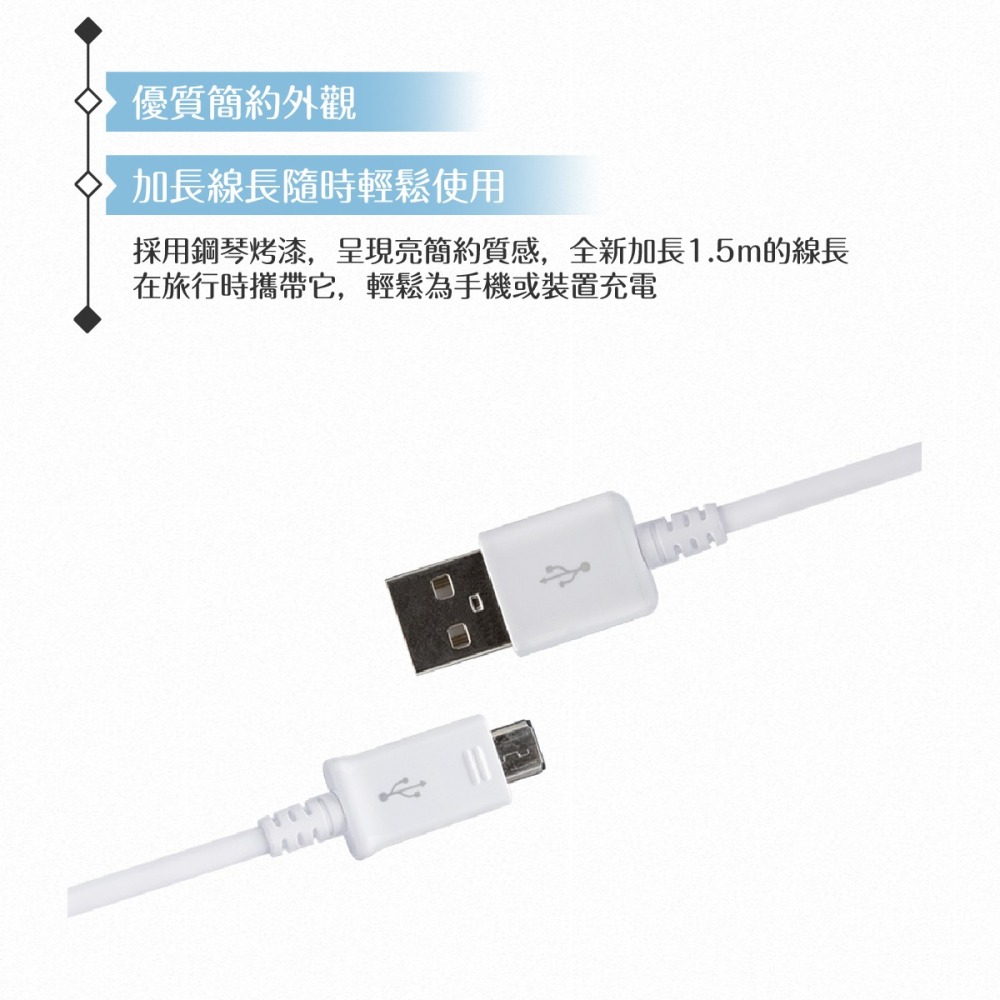 Samsung 三星適用 1.5M加長 Micro USB充電線-白/密封裝 ( for Note/S系列 )-細節圖7