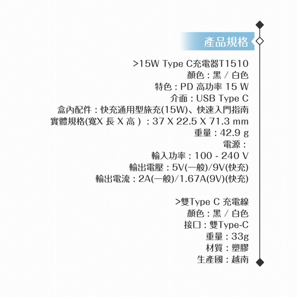 Samsung 原廠盒裝15W Type C充電器T1510+三星製造 雙Type C線組(for Galaxy A)-細節圖10