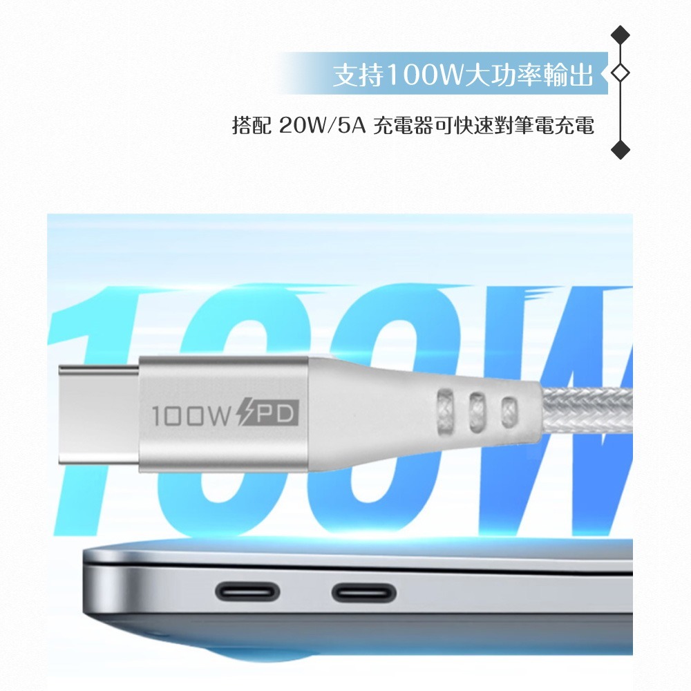 MEGA KING 原廠公司貨 Type-C to Type-C 高速充電編織線-100cm(100W，20V/5A)-細節圖8