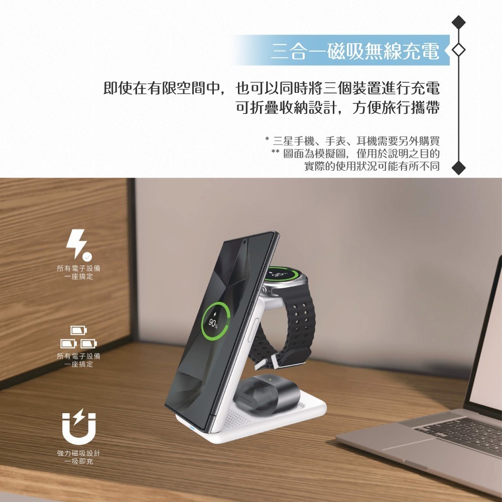 Samsung 三星 原廠公司貨 ITFIT 三合一磁吸無線充電座 ITPW32 (內含60W USB-C 快充線)-細節圖9