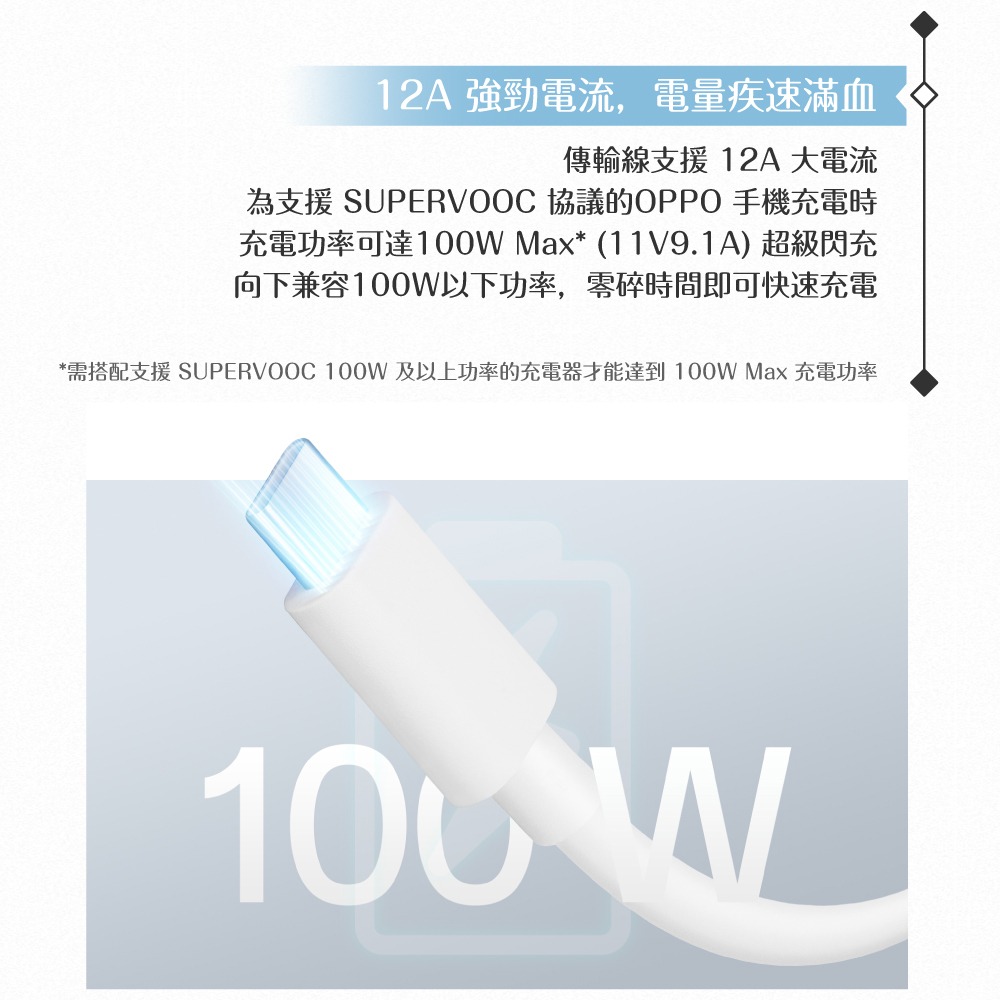 OPPO 原廠盒裝 SUPERVOOC USB-A to Type C 超級閃充電線100W- 12A (DL153)-細節圖9