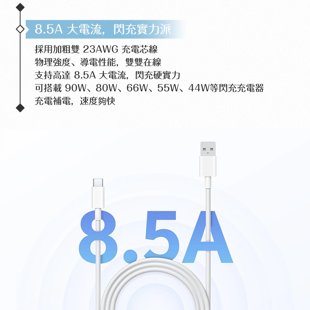 VIVO 8.5A 原廠盒裝 USB-A to Type C 閃充充電線 - 100cm ( 90W Max )-細節圖9