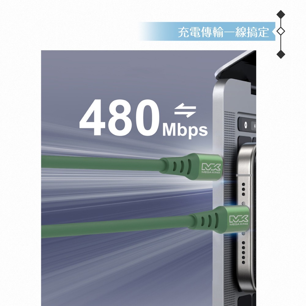 MEGA KING 原廠公司貨 3A Type-C to Type-C 高速充電親膚線- 100cm (支援60W)-細節圖9