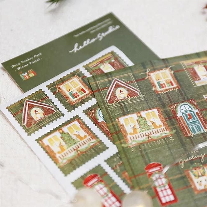 你好工作室 冬日郵便局 割型燙金貼紙兩入組 小狐狸 狐吉【立夏手帳生活】-細節圖2