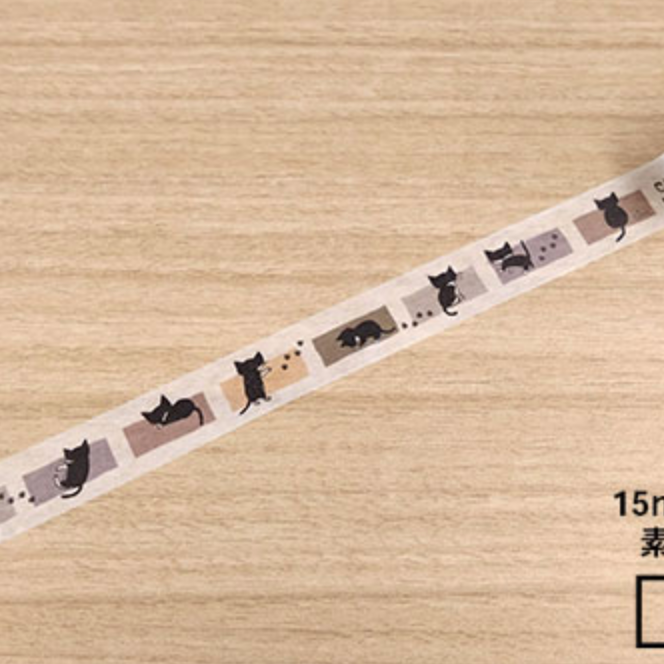 神保町貓咪堂 賓士貓塗鴉框框 1.5cm日本和紙膠帶【立夏手帳生活】-細節圖2