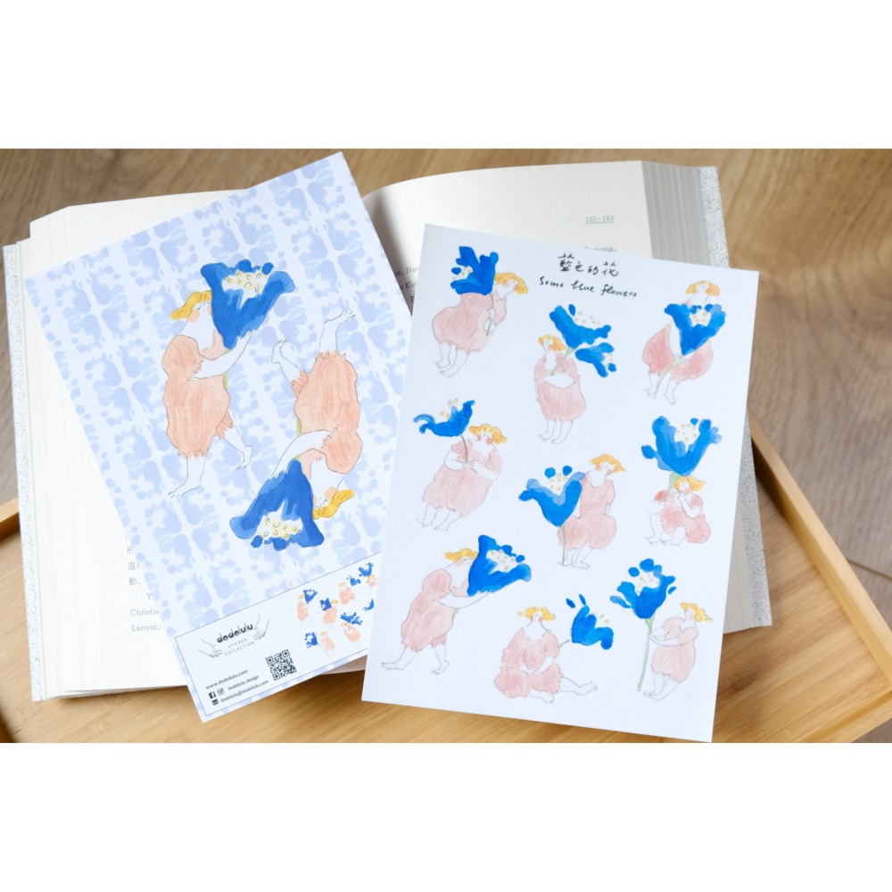 dodolulu 『藍色的花』女孩貼紙 手帳素材 紙貼紙【立夏手帳生活】-細節圖2