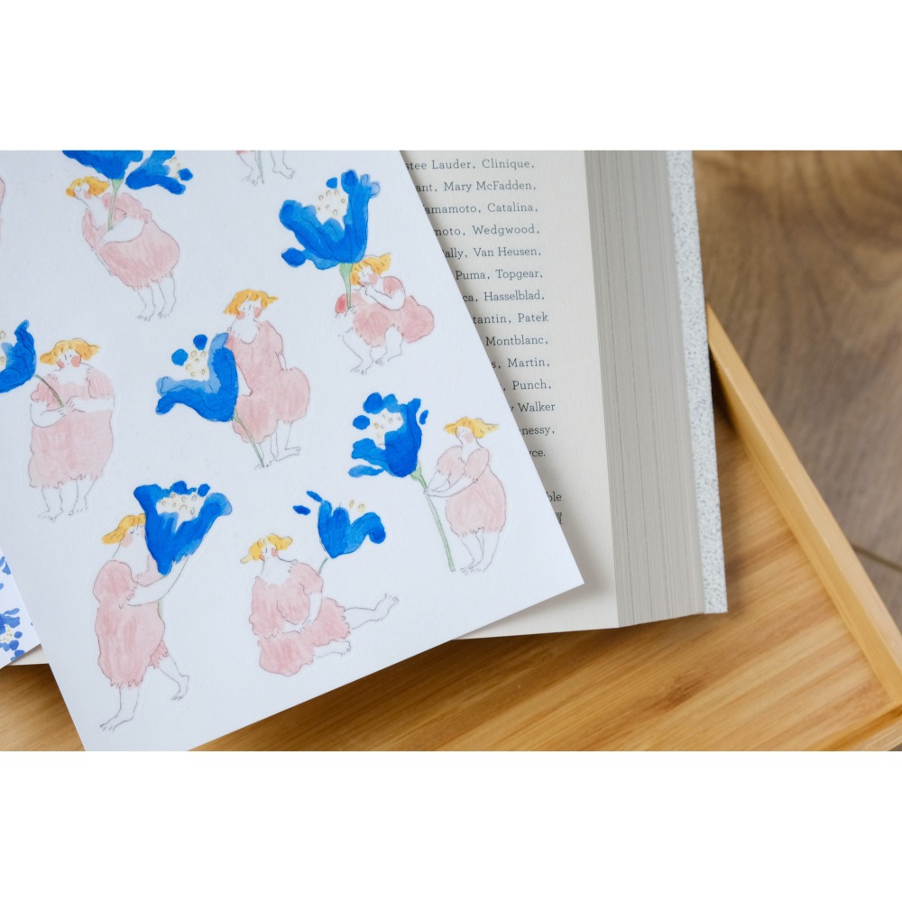 dodolulu 『藍色的花』女孩貼紙 手帳素材 紙貼紙【立夏手帳生活】-細節圖3