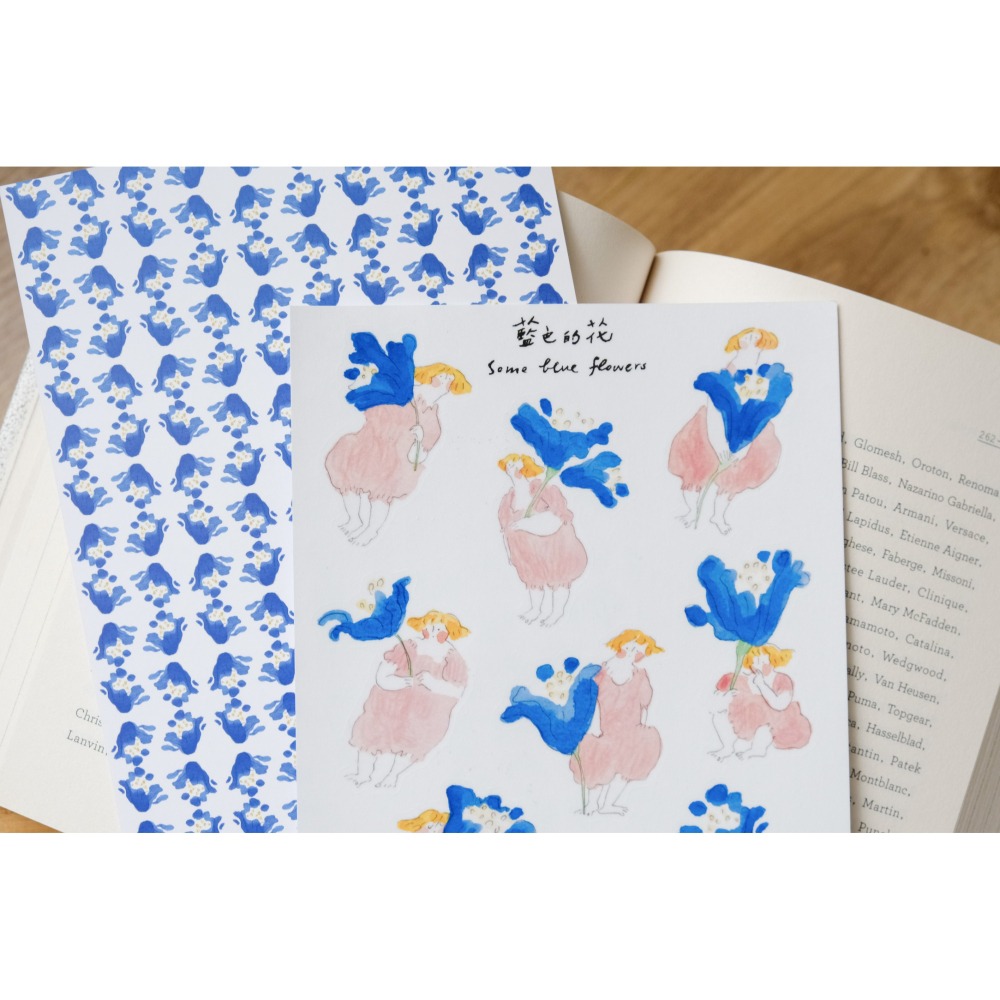 dodolulu 『藍色的花』女孩貼紙 手帳素材 紙貼紙【立夏手帳生活】-細節圖4