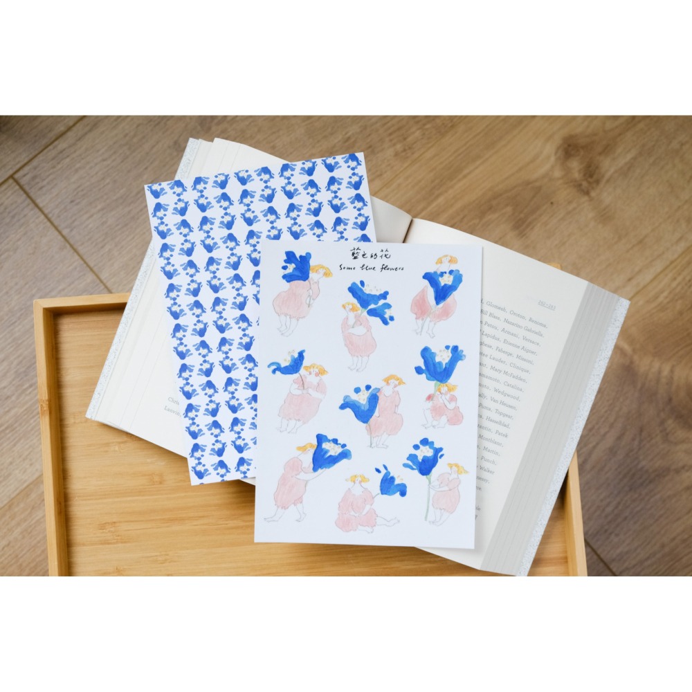 dodolulu 『藍色的花』女孩貼紙 手帳素材 紙貼紙【立夏手帳生活】-細節圖5