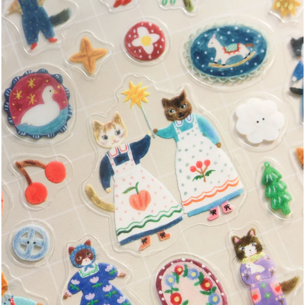 日本表現社 布川愛子 「貓咪與鈕扣款/兔兔花園款」透明PET割型貼紙 共2款 Aiko Fukawa【立夏手帳生活】-細節圖3
