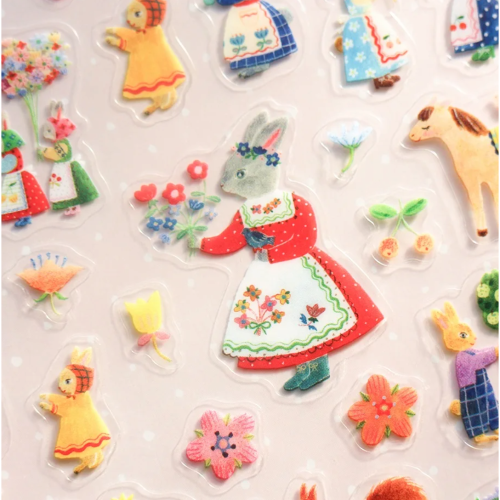 日本表現社 布川愛子 「貓咪與鈕扣款/兔兔花園款」透明PET割型貼紙 共2款 Aiko Fukawa【立夏手帳生活】-細節圖7