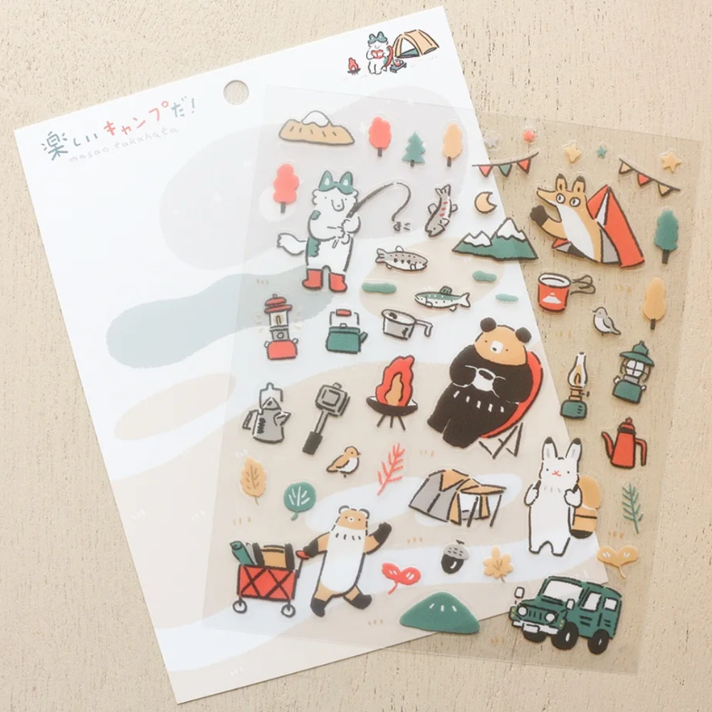 日本表現社 高旗将雄 「開心露營款/祭典紙犬娃娃款」透明PET割型貼紙 共2款【立夏手帳生活】-細節圖2