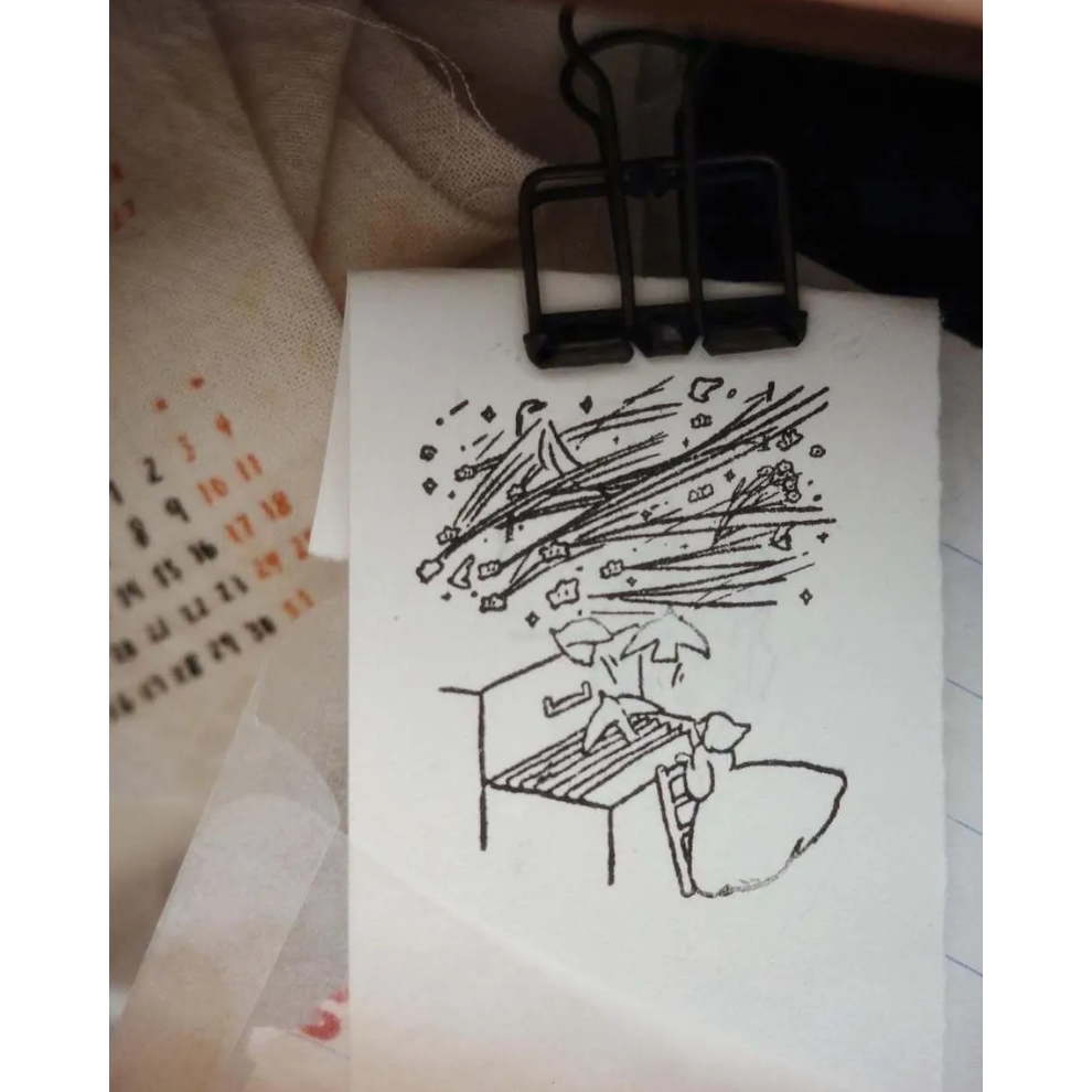 【新2款】山泥泥yamadoro『女孩/流星』木頭印章【立夏手帳生活】-細節圖3