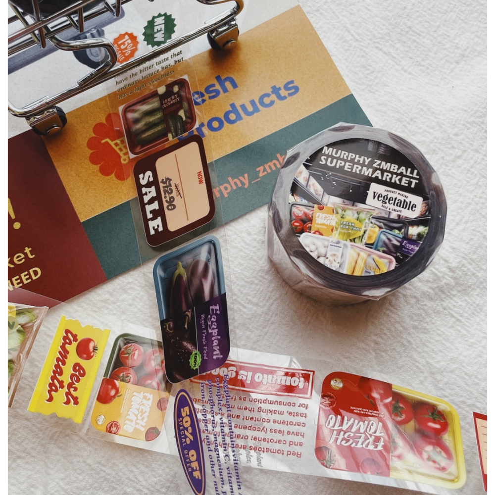 【3款】莫非是芝麻球 生鮮超市「肉品篇/蔬菜篇/水果篇」3.5cm亮面PET紙膠帶【立夏手帳生活】-細節圖4