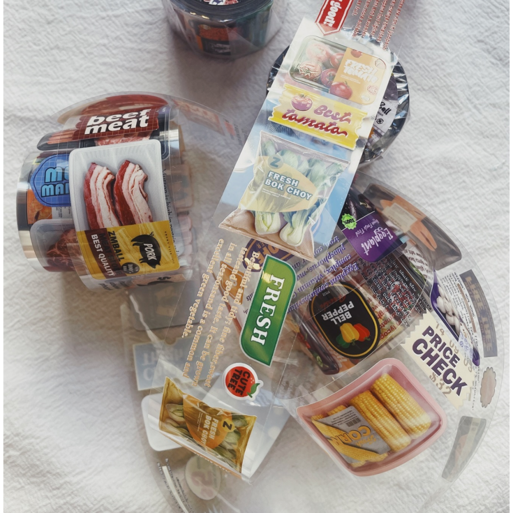 【3款】莫非是芝麻球 生鮮超市「肉品篇/蔬菜篇/水果篇」3.5cm亮面PET紙膠帶【立夏手帳生活】-細節圖5