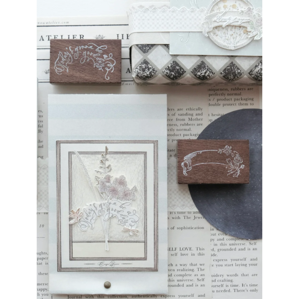 Jieyanow Atelier「鮮花與緞帶布條/好日子英文印章」合作款印章【立夏手帳生活】-細節圖2