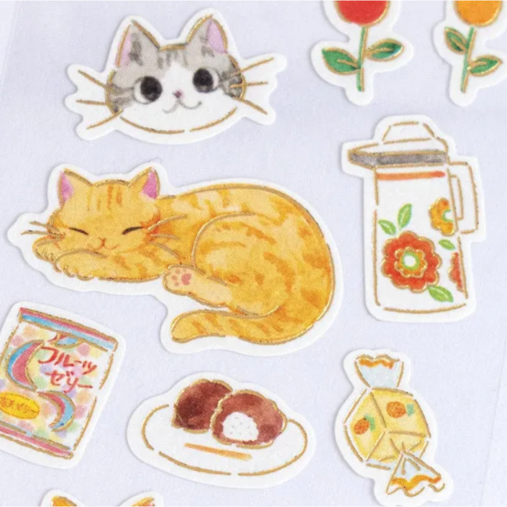 【新4款】NB社 和風貼紙 放鬆貓咪系列 和紙 金箔加工 日本製【立夏手帳生活】-細節圖2