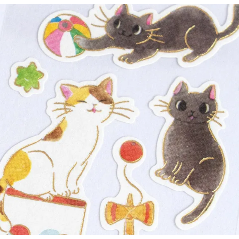 【新4款】NB社 和風貼紙 放鬆貓咪系列 和紙 金箔加工 日本製【立夏手帳生活】-細節圖8