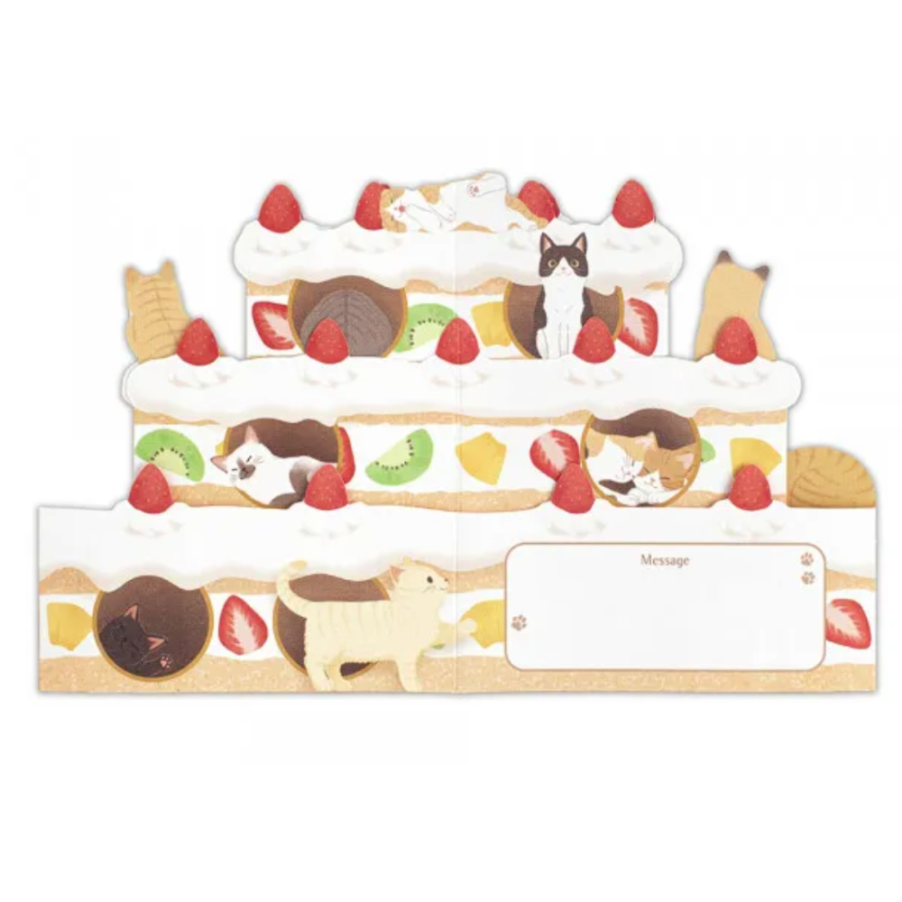 NB社 立體生日卡片 貓咪與蛋糕款 賀卡 金箔加工 燙金 日本製【立夏手帳生活】-細節圖3