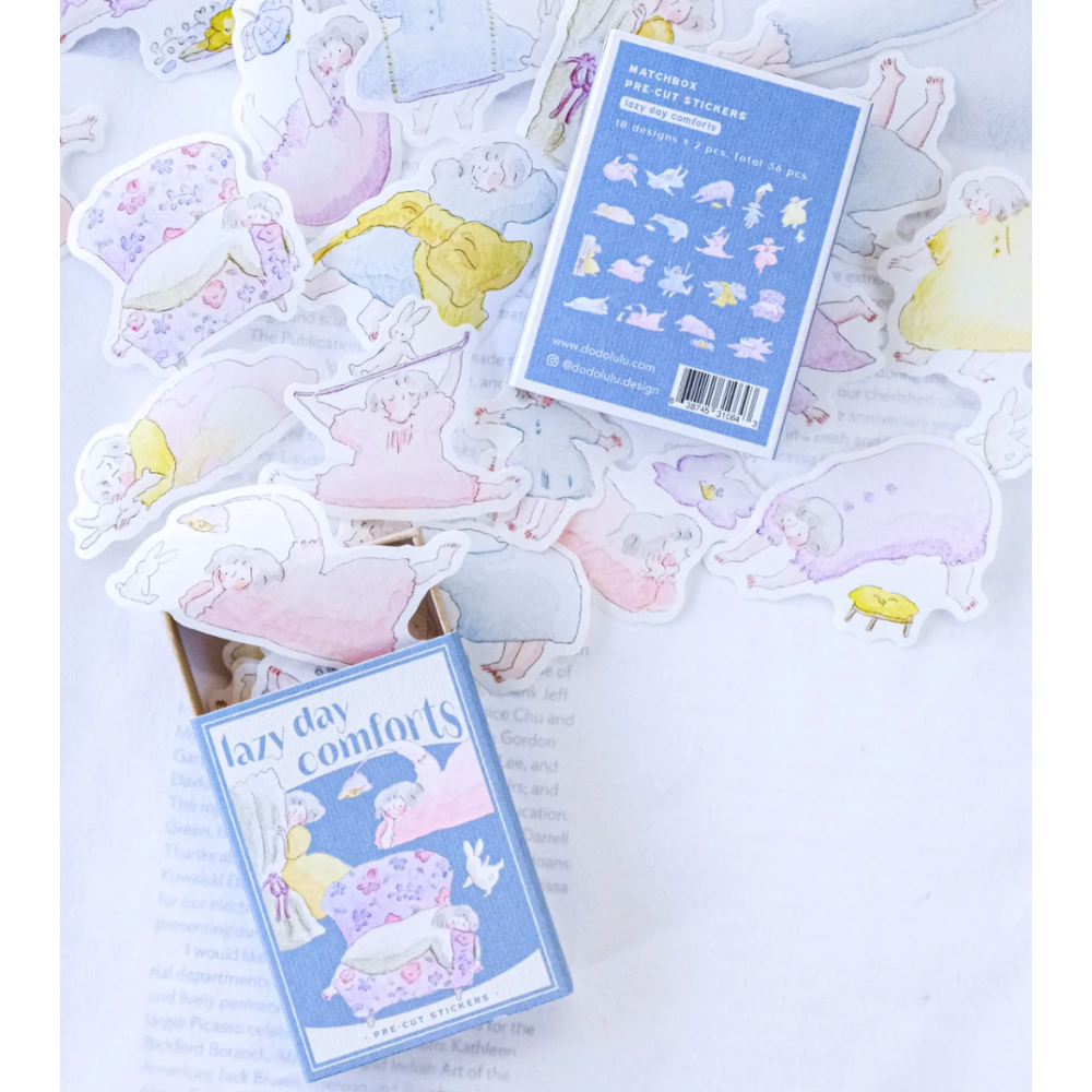 dodolulu 火柴盒手帳貼紙09「慵懶的一天」女孩貼紙 手帳素材 紙貼紙【立夏手帳生活】-細節圖2