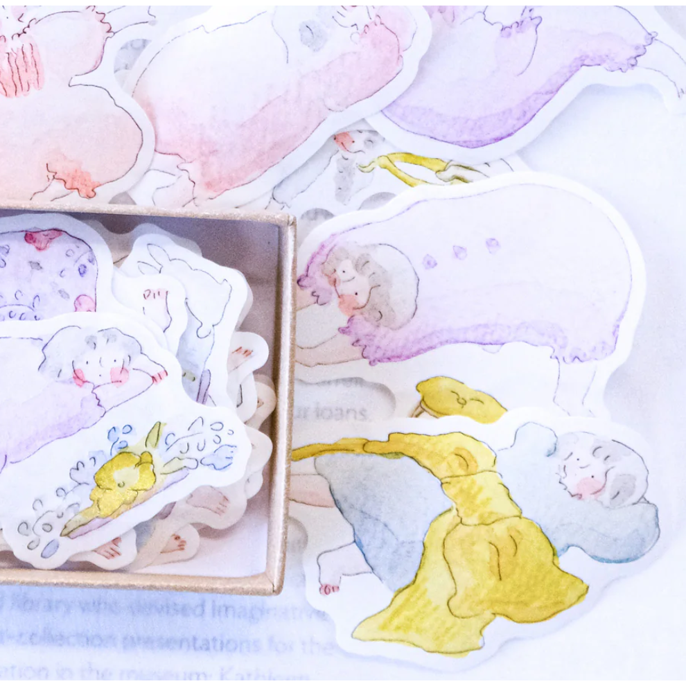 dodolulu 火柴盒手帳貼紙09「慵懶的一天」女孩貼紙 手帳素材 紙貼紙【立夏手帳生活】-細節圖4