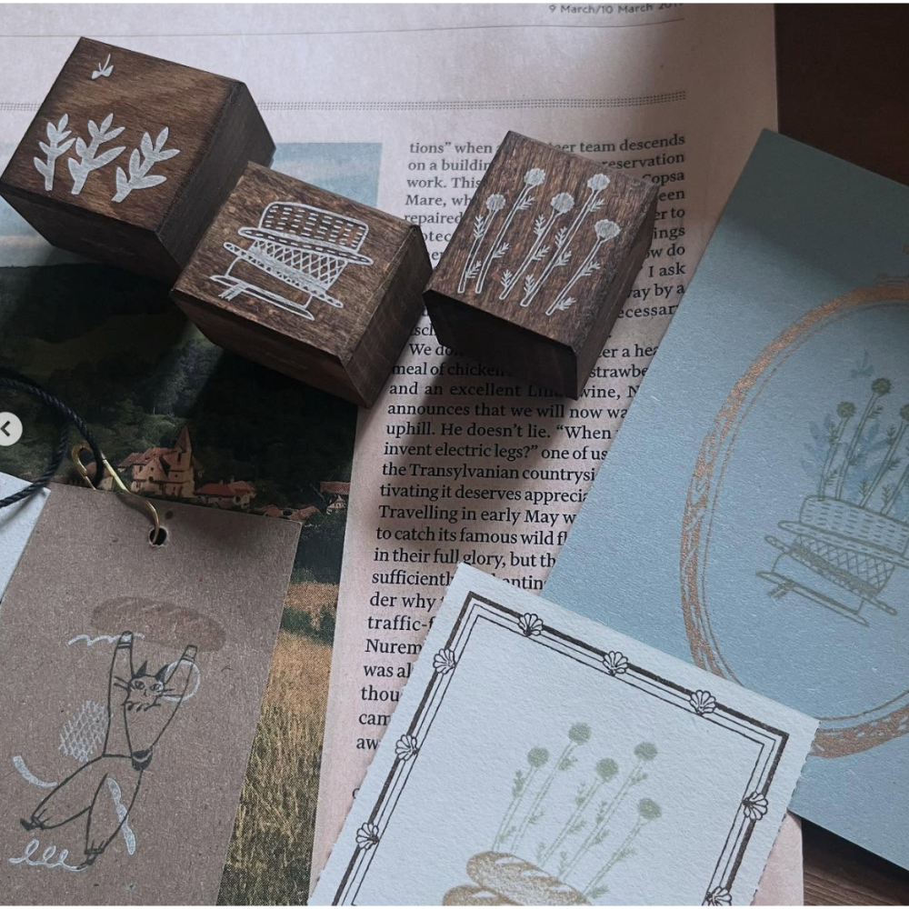 【2種組合】森酪梨Avocado mori「貓咪麵包/草帽野花」深木印章組【立夏手帳生活】-細節圖3