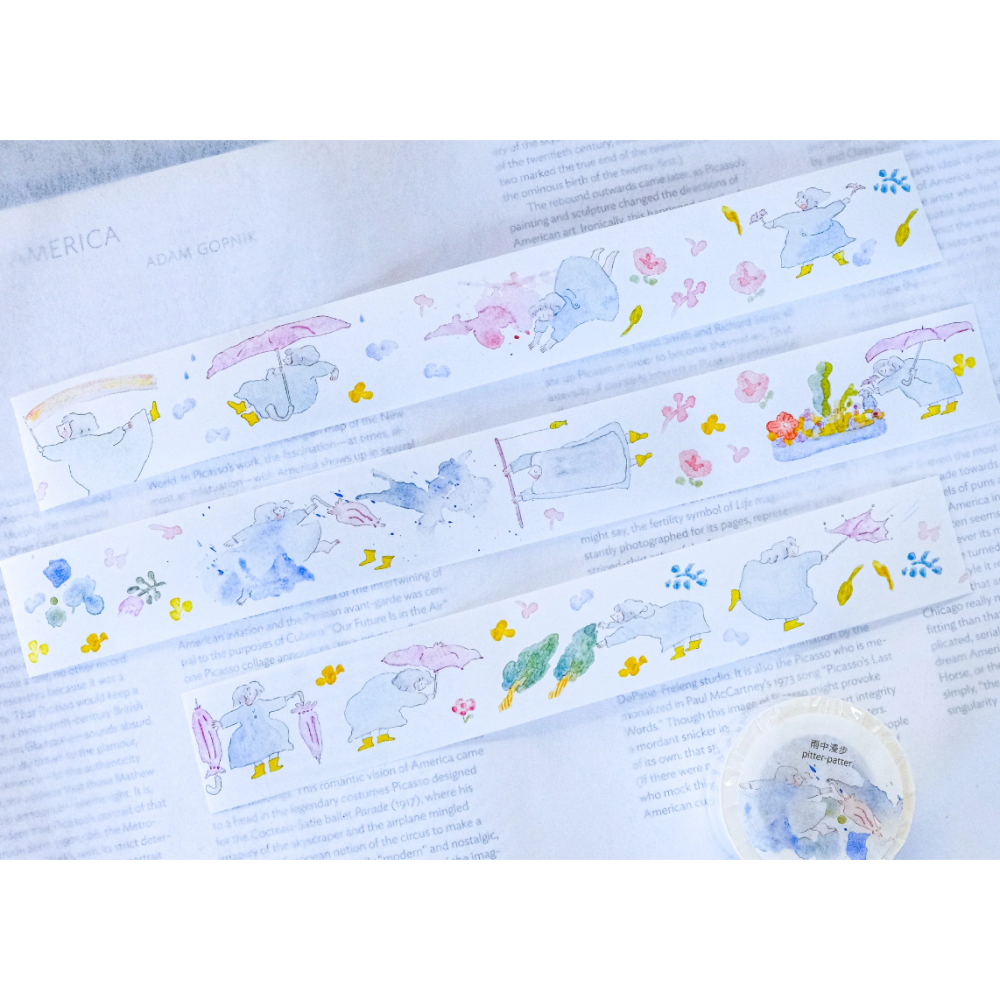 【雙材質】dodolulu『雨中漫步』3.5cm霧面PET膠帶/和紙膠帶【立夏手帳生活】-細節圖3