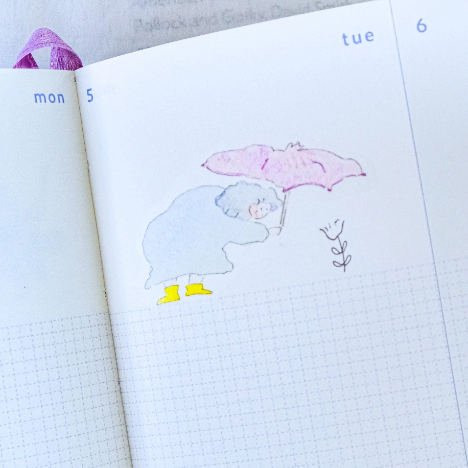 【雙材質】dodolulu『雨中漫步』3.5cm霧面PET膠帶/和紙膠帶【立夏手帳生活】-細節圖5