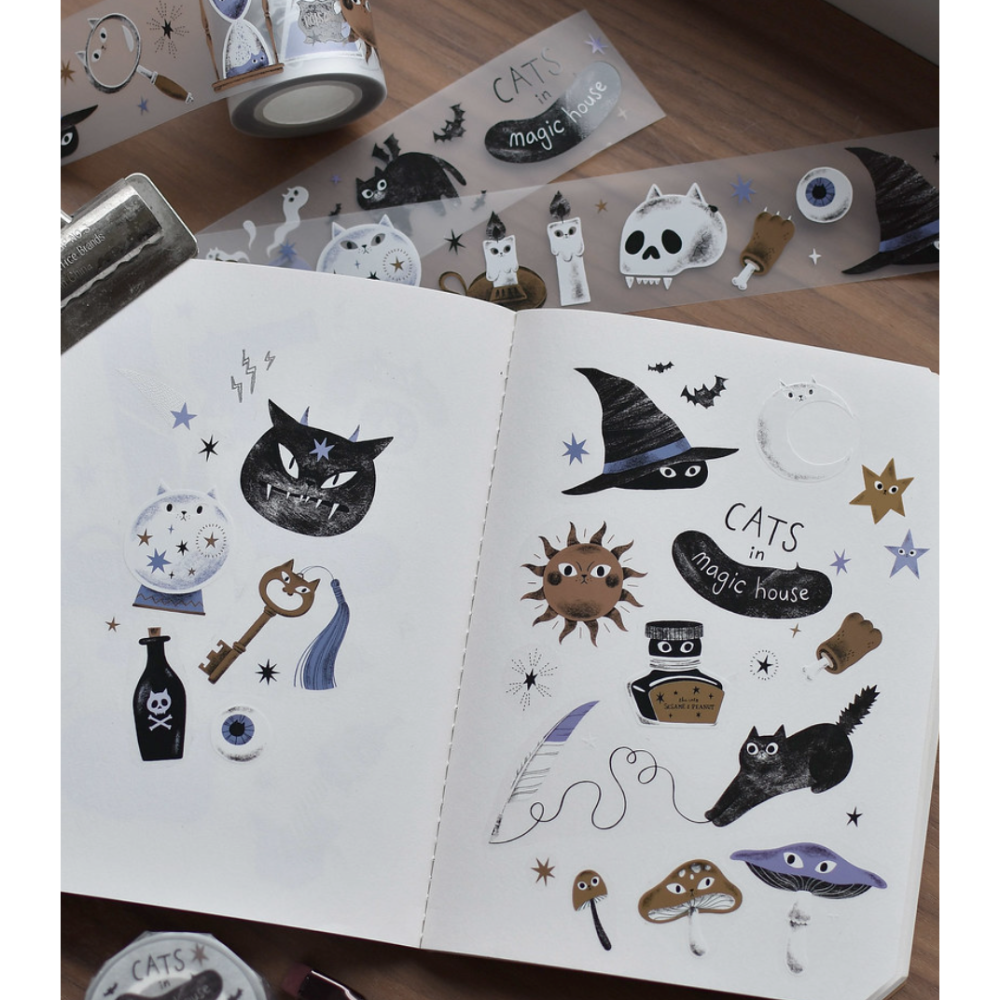 大芝麻小花生 貓貓魔法屋 4cm霧面PET膠帶【立夏手帳生活】-細節圖2