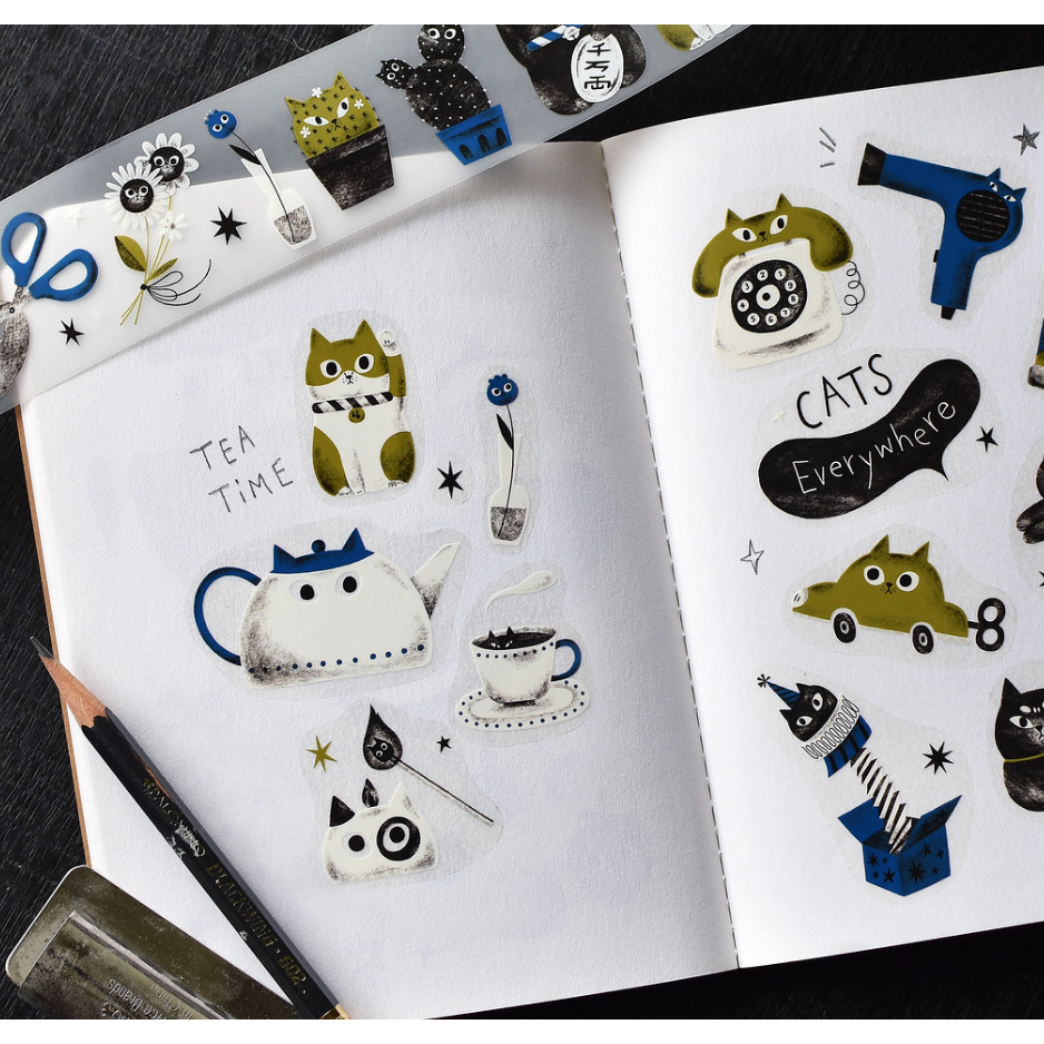 大芝麻小花生 到處都是貓 4cm霧面PET膠帶【立夏手帳生活】-細節圖2