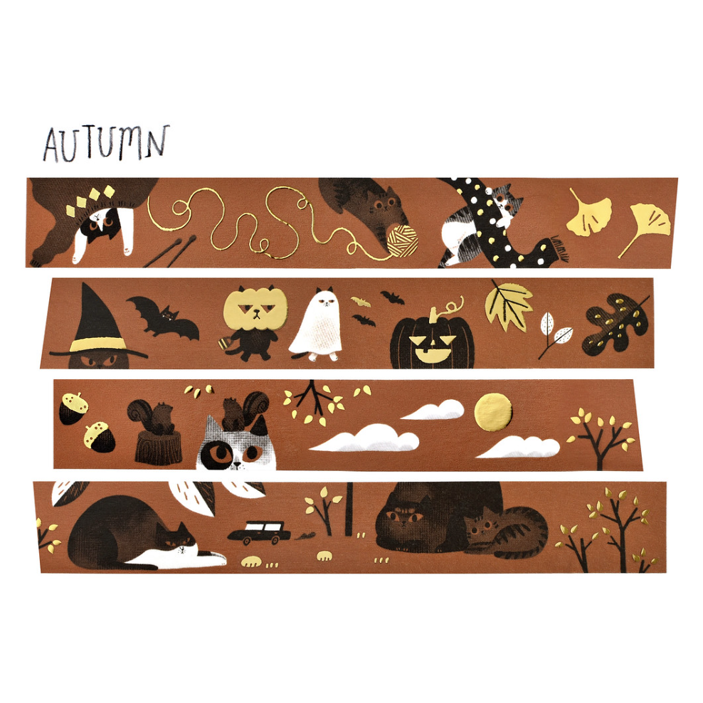 【4款】大芝麻小花生 好多貓貓的春天/夏天/秋天/冬天 和紙燙金燙銀紙膠帶【立夏手帳生活】-細節圖6